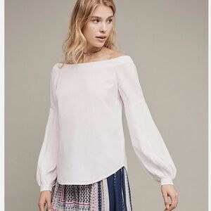 Anthropologie Floreat Poppie Bell White Cold Shoulder Blouson Sleeve Blouse SZ S